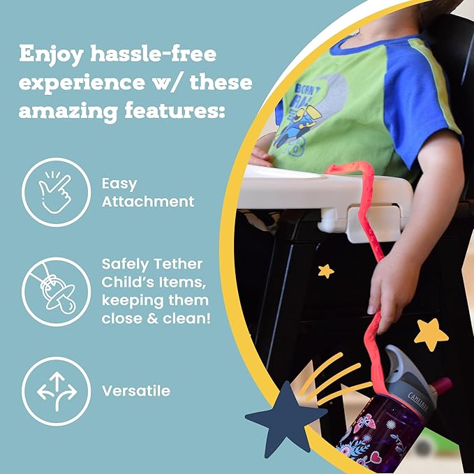 Brilli Baby Cup Catcher Patented Safety Tether Strap, Attach Sippy Cups, Bottles, Pacifiers & More to Stroller, High Chair, Car Seat, Made in USA, Food Grade, Dishwasher Safe (Navy)