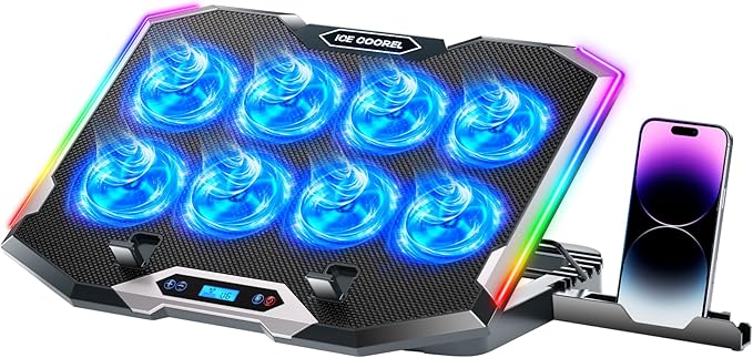 ICE COOREL Gaming Laptop Cooling Pad with 8 Cooling Fans, Laptop Fan Cooler Pad for 15-17.3 Inch, Notebook Cooler Stand wi...