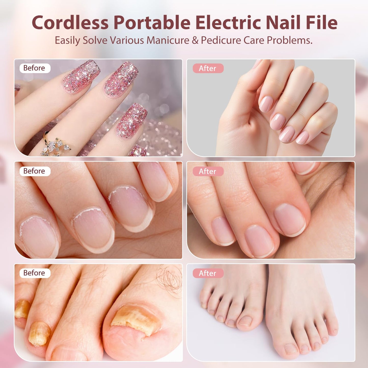 ZABOUL Electric Nail Drill Kit Cordless Professional Manicure Pedicure Nail File Buffer for Acrylic Nails Gel Polishing Removing