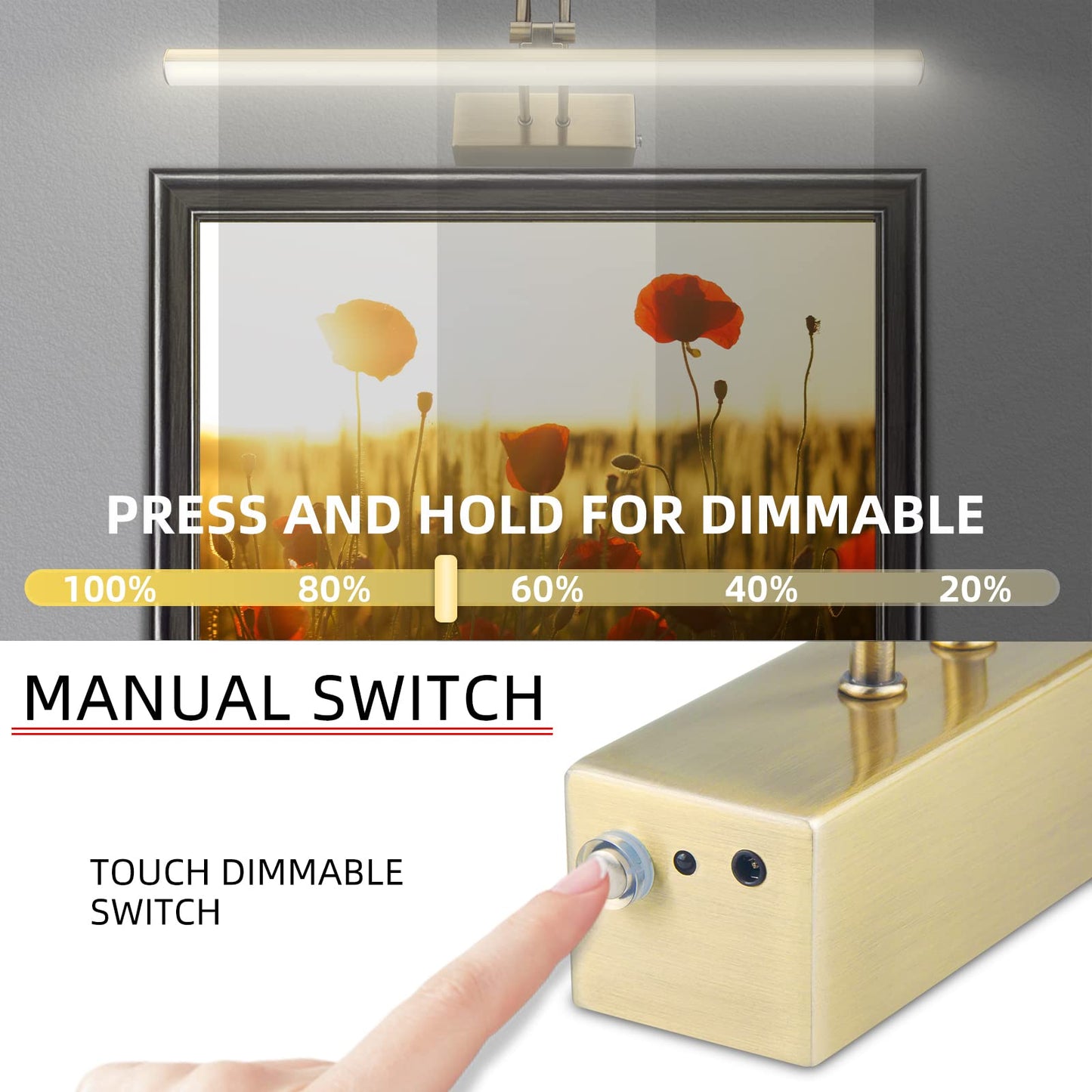 Raifoolly Picture Light - 13In Battery Operated Art Light, Dimmable With Timer, Antique Brass, Model Rf00289
