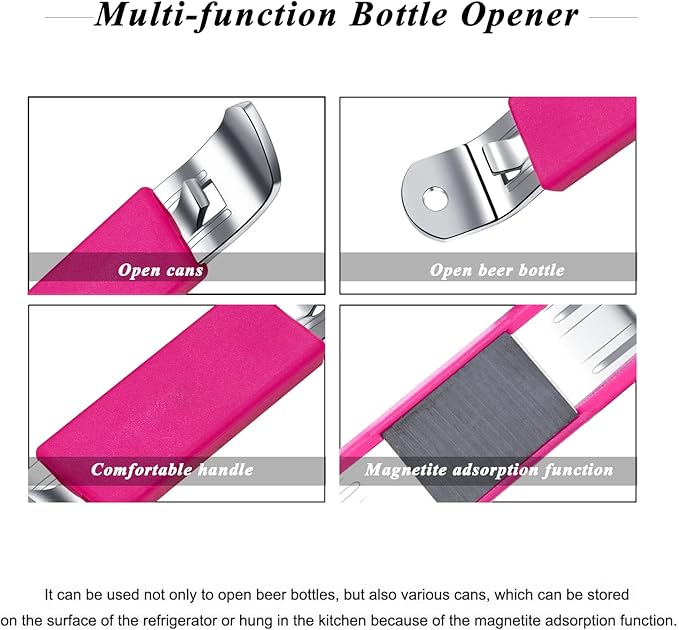 3 Pieces Magnetic Bottle Openers Can Opener Classic Beer Opener Stainless Steel Small Bottle Opener Can Tapper with Magnet for Camping and Traveling HANCELANT (Fuchsia)