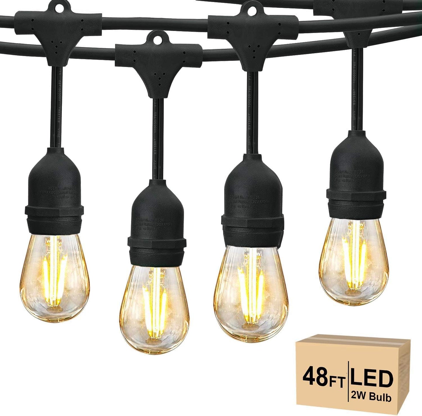 Svater Outdoor String Lights 48FT, Commercial Grade, 15 Edison Bulbs, Shatterproof, IP65 Waterproof, Warm White 2700K