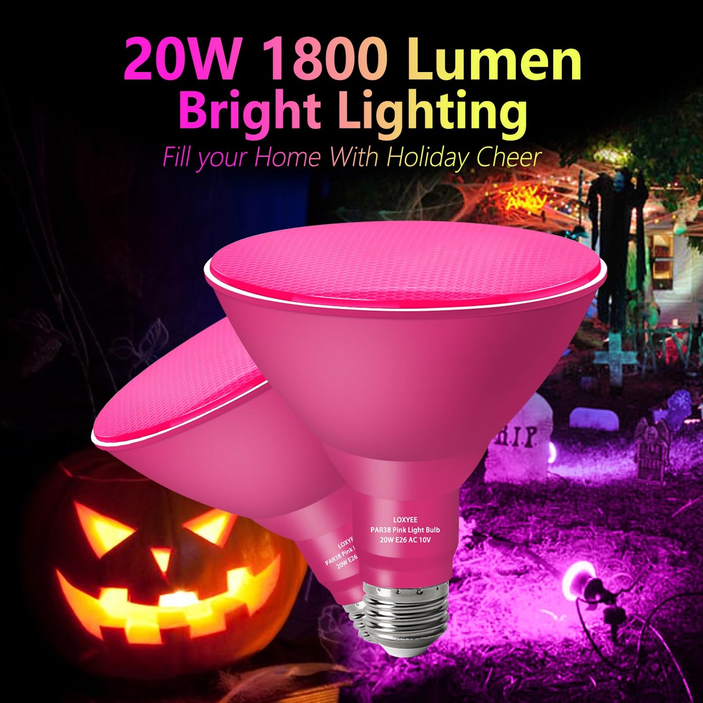 LOXYEE PAR38 Flood Light Bulb, Dimmable, E26 Base, 20W Equivalent, 4 Pack, Pink