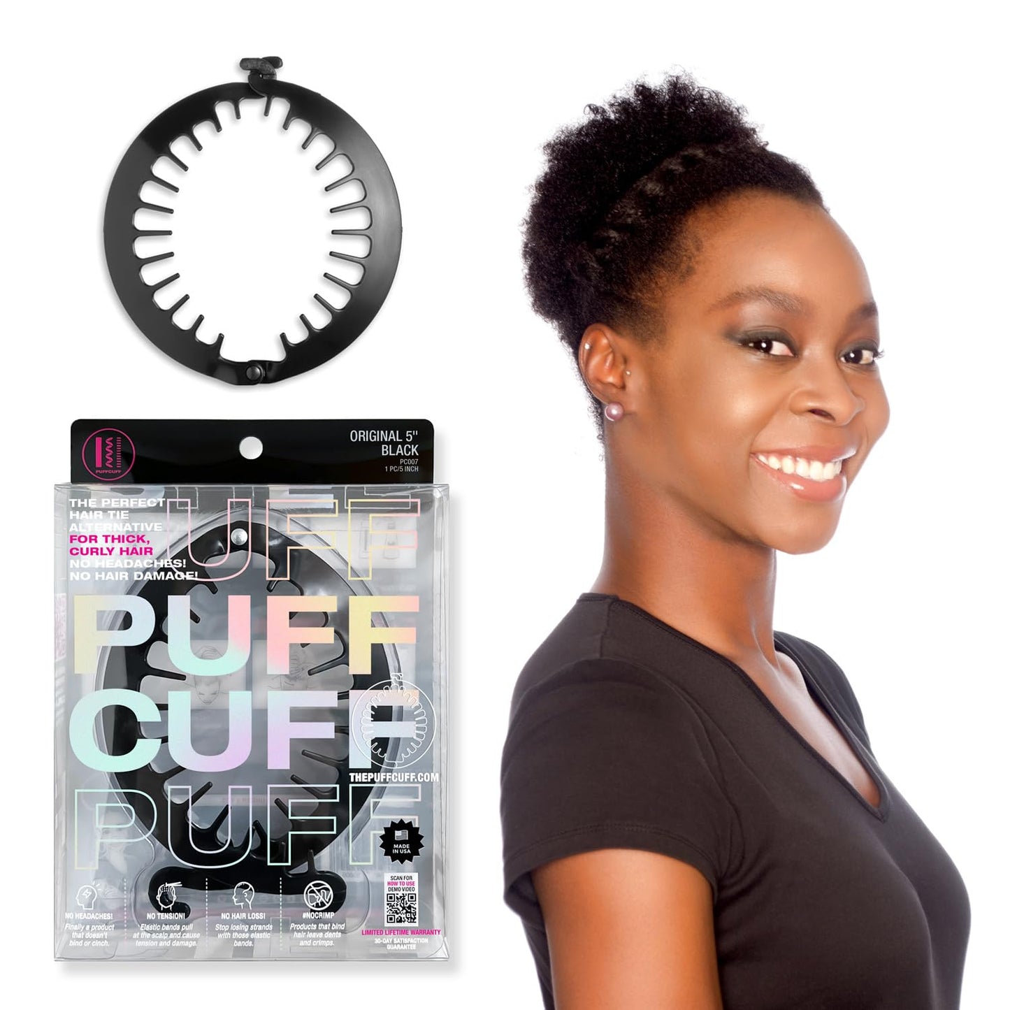 PuffCuff Original 5 inch Curly Hair Clip | Hair Cuff | Ponytail Clip for Thick Hair | Painless, Tension-Free Loc Accessory for a