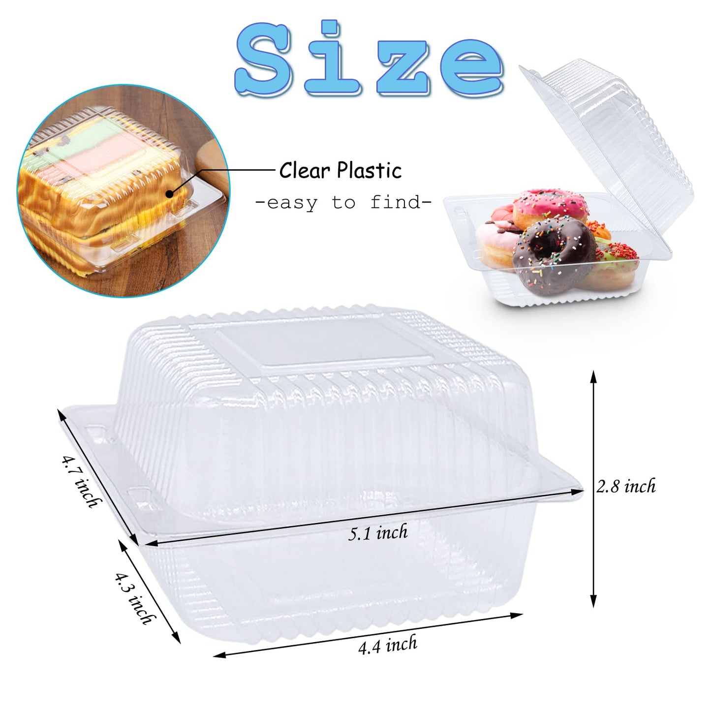 Haawooky 100 Pack Clear Plastic Take Out Container,Square Hinged Food Container,Dessert Clamshell Containers with Lids for Hamburgers,Cakes,Sandwiches,Pasta,Chips