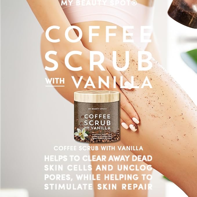 My Beauty Spot Coffee Scrub with Vanilla – Dry Exfoliating Body Scrub & Face for Smooth, Glowing Skin – Deep Cleansing Body Exfoliator for Women – Mix with Shower Gel or Water, Coffee Body Scrub 10 oz