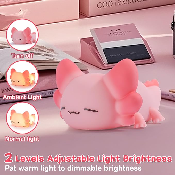 ZKLiLi Night Light for Kids Cute Axolotl Lamp,16 Colors+Tap+Remote+Silicone Kids Night Light,USB Rechargeable Axolotl Night Lights for Room Decoration, Girls