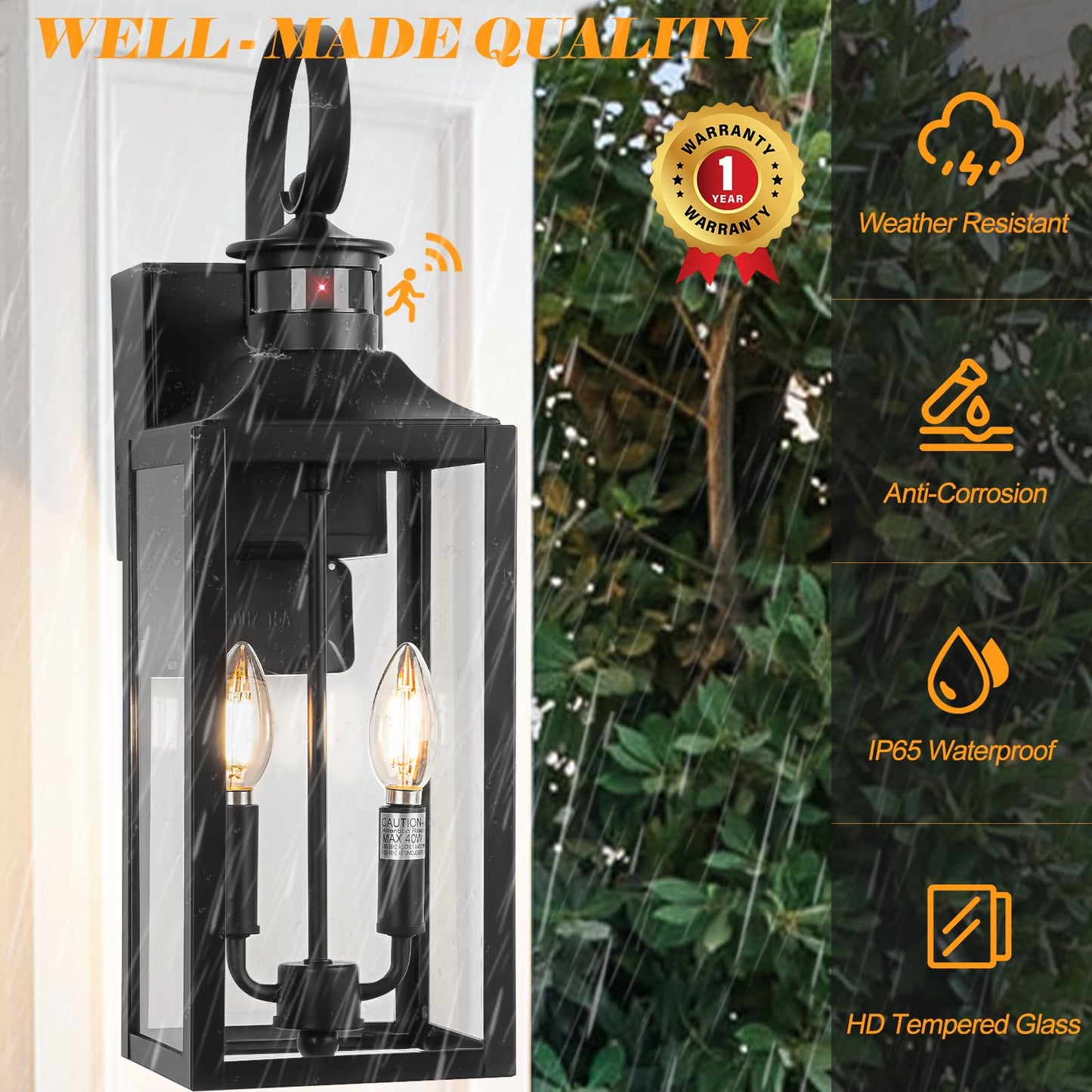 20 Black Motion Sensor Outdoor Lights With Gfci Outlet  Dusk To Dawn Exterior Lighting Fixtures  Porch Lights With Gfci Outlet Built-In  Waterproof Outdoor Wall Sconce For House Front Door Patio