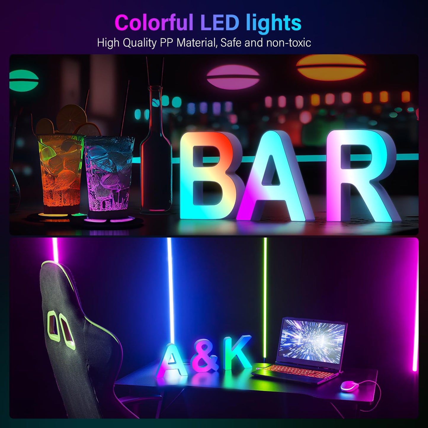 Kangtaixin LED Letter Light Sign, USB Powered Color Changing Night Light, Model G201, Letter K