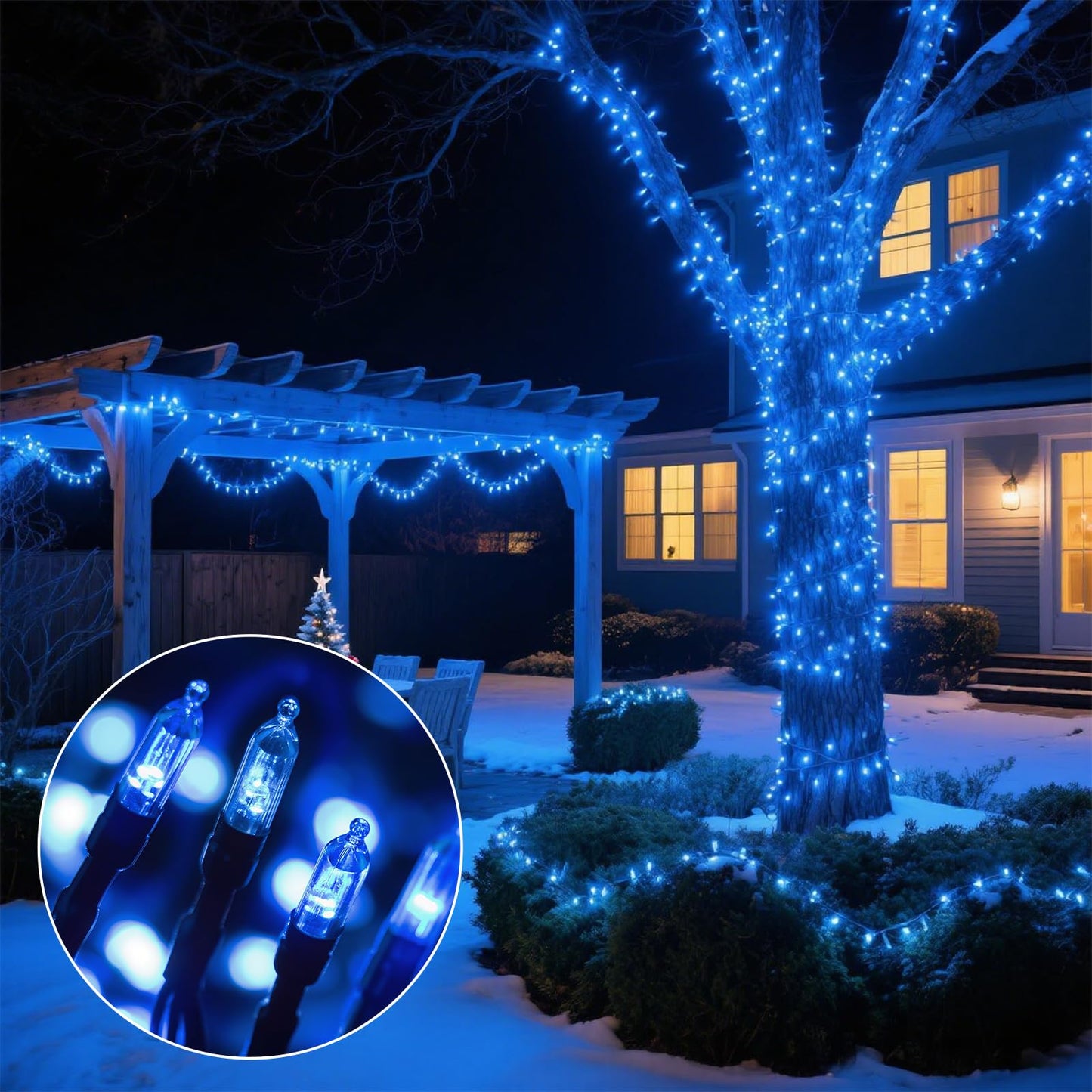 VTECHOLOGY 33Ft 100LED Blue Battery Operated String Lights, 8 Modes, Indoor/Outdoor, Model QL300IE