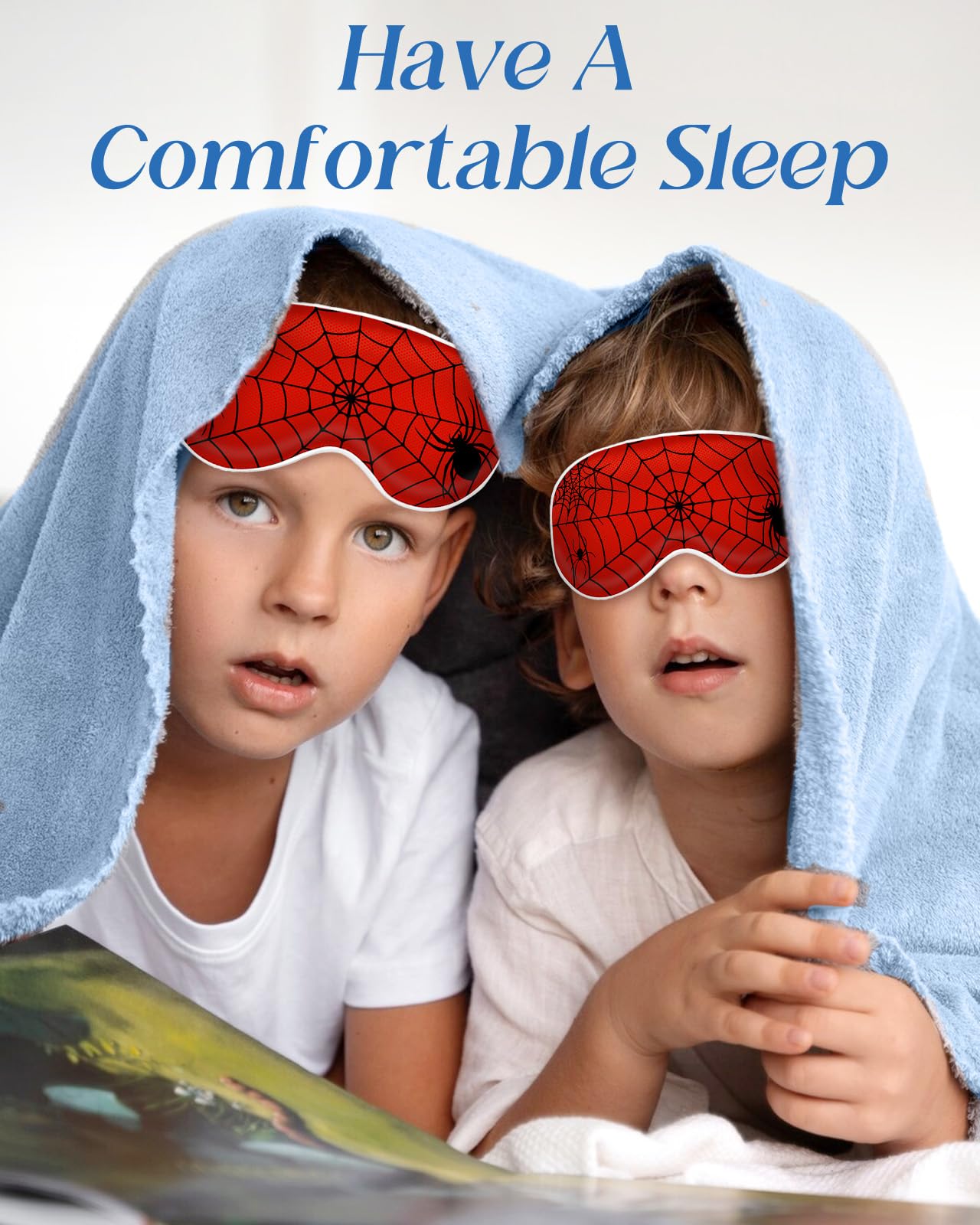 Miss Adola Silk Sleep Mask for Kids - Cute Cartoon Eye Cover for Boys Girls Teens With Soft Smooth Adjustable Straps, Red Zhizhu