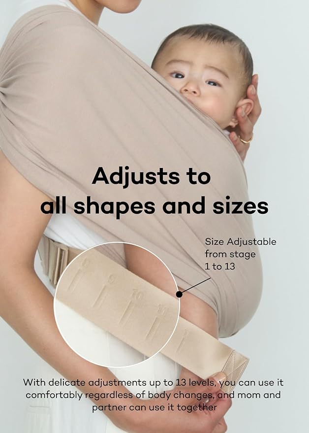 Konny Baby Carrier Flex SoftBreeze with Head Support - Adjustable, Easy to Wear Baby Wrap Sling, Perfect for Newborn Babies Essentials up to 44 lbs (XS-XL) - Khaki Grey