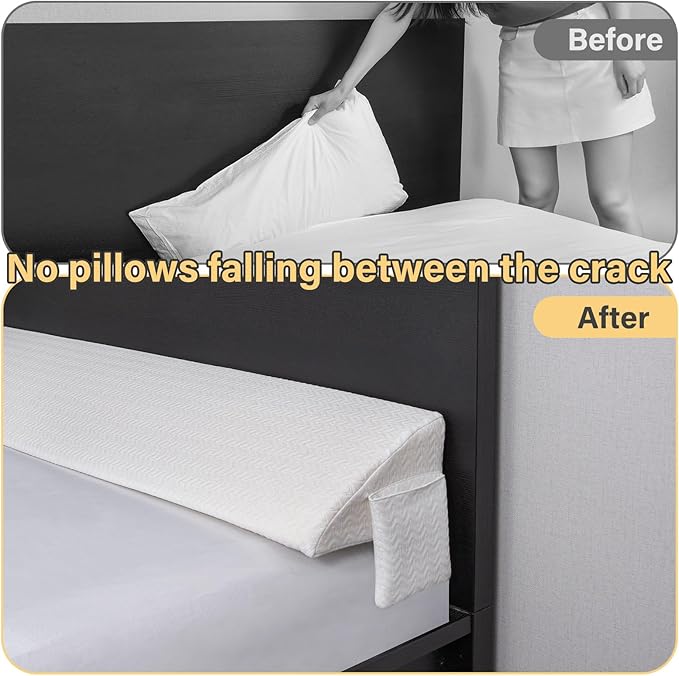 Vekkia Queen Bed Wedge Pillow for Headboard Gap/Mattress Gap Filler/Headboard Pillow/Bed Wedge Gap Filler,Stop Loosing Your Pillows