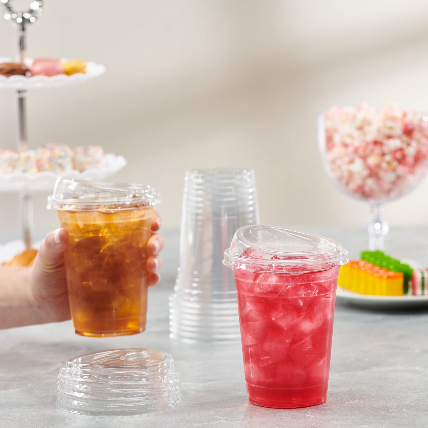 [100 Count] Crystal Clear Strawless PET Plastic Lids for 12, 16, 20 & 24 oz. Milkshake Cups