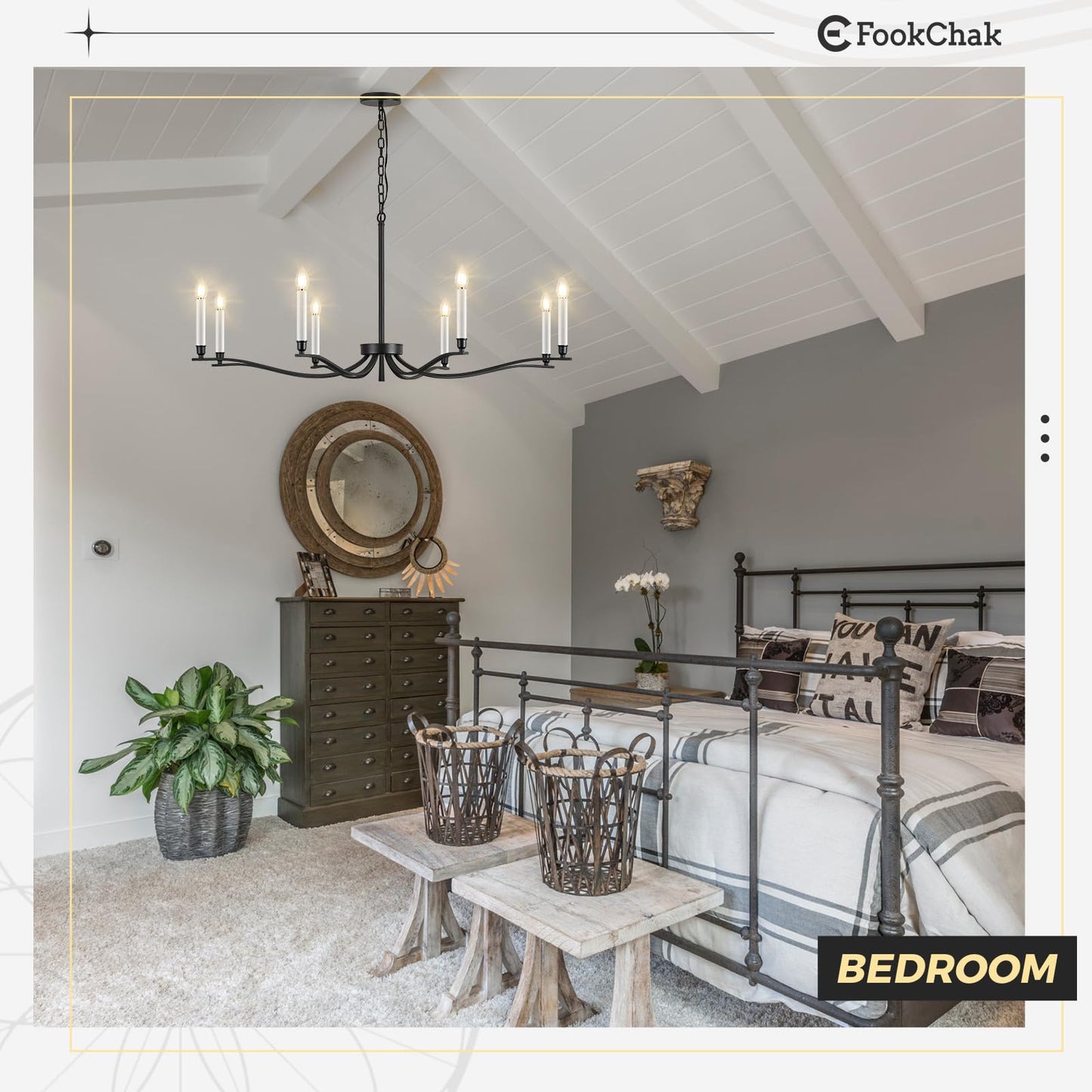 Fookchak Black Chandelier  Modern Dining Room Light Fixture 8 Light Candle Chandelier Over Table 44In Metal Chandeliers Lighting For Living Room Entry Master Bedroom Bathtub Kitchen