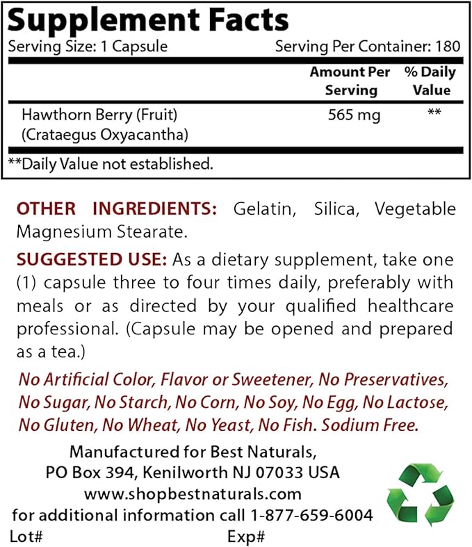 Best Naturals Hawthorn Berry 565 mg & Vitamin C Powder 1 lb
