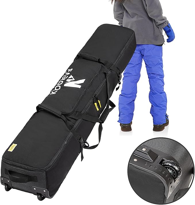 Kioqiear Rolling Ski Bag with Wheels for Air Travel,Padded Double Ski Bag to Hold 2 Pairs of Skis up to 175 or 190 cm.