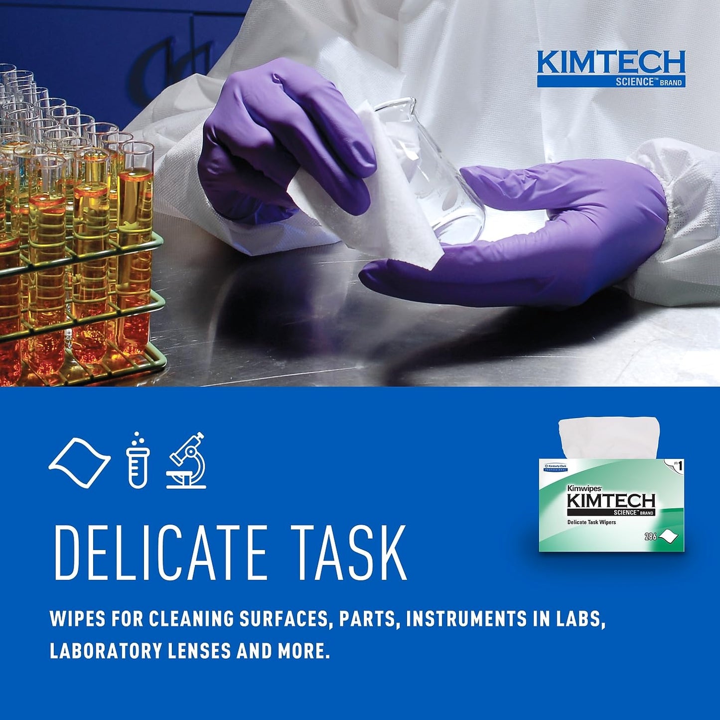 Kimtech Kimwipes, Delicate Task Wipers, 1-Ply, 4.4 x 8.4, Unscented, White, 286/Box