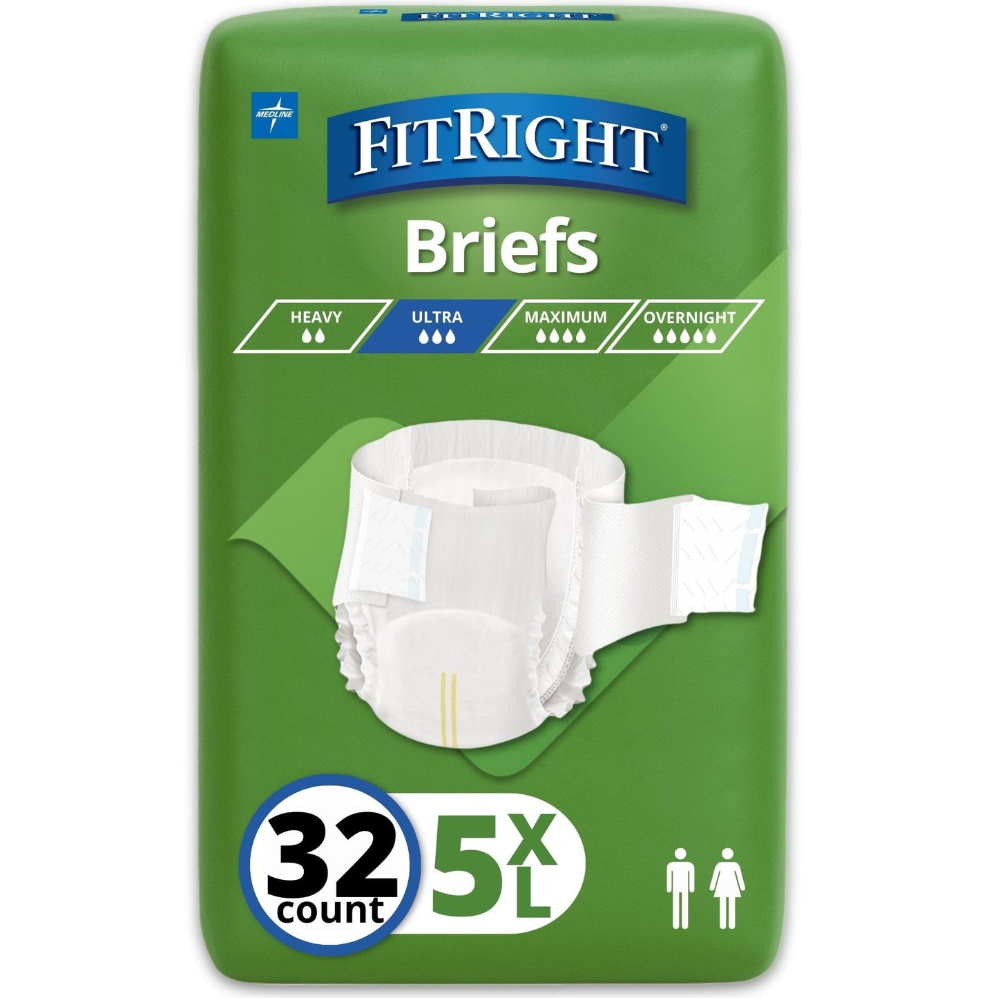 FitRight Bariatric Adult Diapers, Ultra Heavy Absorbency, 5XL (Waist Size 90in-106in), 32 Count, Disposable Incontinence Briefs for Men and Women, Moisture-Wicking, Leak Protection,