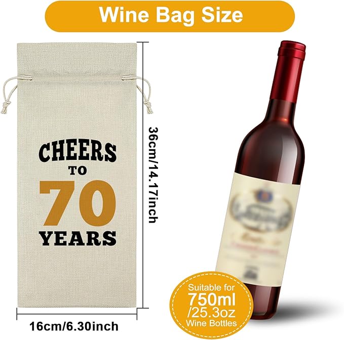 70 Years Old Birthday Gifts for Mom Wine Bag 70th Birthday Gifts for Men Cheers to 70 Years Decorations Wine Bottle Storage Bag 70th Anniversary for Couple Wine Accessories Gifts for Wine Lovers