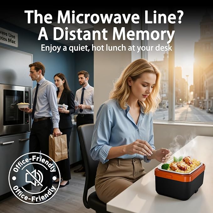 Electric Heated Lunch Box: Cordless 6.3-Cup Portable Food Warmer with 75W Fast Heating & Type-C, Leak Proof Stainless Steel Container for Truck Drivers, Office & Construction Workers, Black