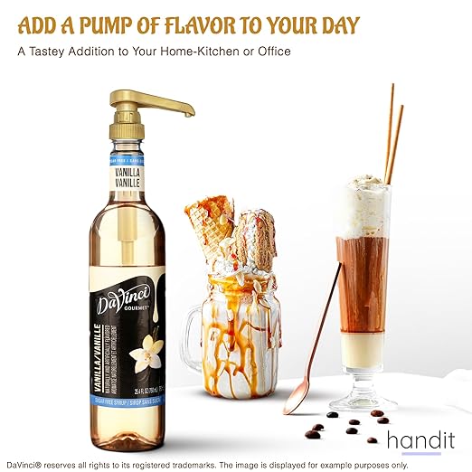 HANDIT - Gold Coffee Syrup Pumps | Fits 25.4oz/750ml Liter Torani, Skinny, Davinci and Monin Plastic 33.8oz Bottles | Does Not Fit Monin Glass 750ml (6 Pack)