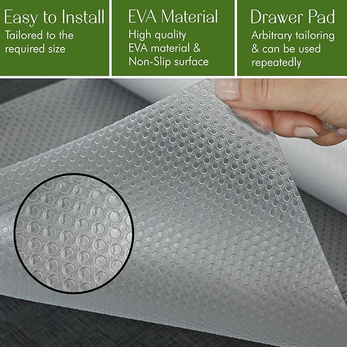 EVALAND 19.6 INCHES x 33 FEET (394 Inches) Non-Slip Shelf Liner, Original Smooth Shelf Liner, EVA Kitchen Liner, Non-Adhesive Liner, Stain-Proof Shelf, Drawer, Cabinet Liner
