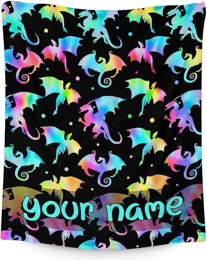 Custom Dragon Blanket Gifts with Name - 30x40 Inches Novelty Throw Blanket for Babies, Kids, Boys & Girls - Black Soft Fuzzy Blankets for Couch, Sofa & Bed