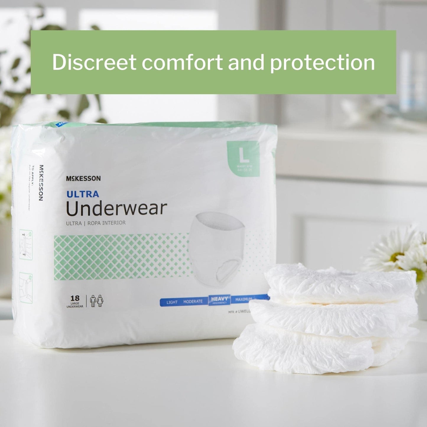 McKesson Ultra Adult Incontinence Underwear, [72 Count], Heavy Absorbency, Large, 44-58 in. Unisex Bladder Leak Protection, Pull-On Style with Tear-Away Sides, Postpartum and Incontinence Support