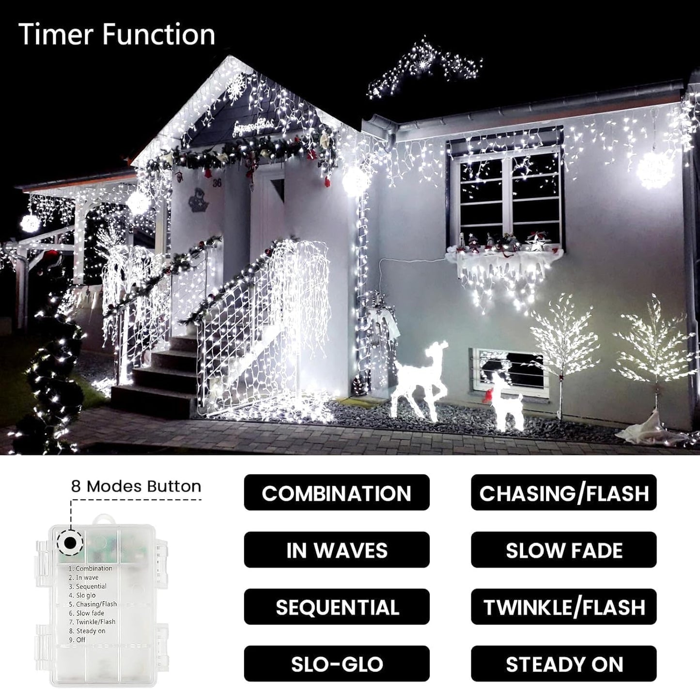 4 Pack Christmas String Lights Battery Operated With Timer  66Ft 200 Led Waterproof Battery Twinkle Lights  8 Modes Fairy Light For Indoor & Outdoor Garland Tree Christmas Decorations (Cool White)