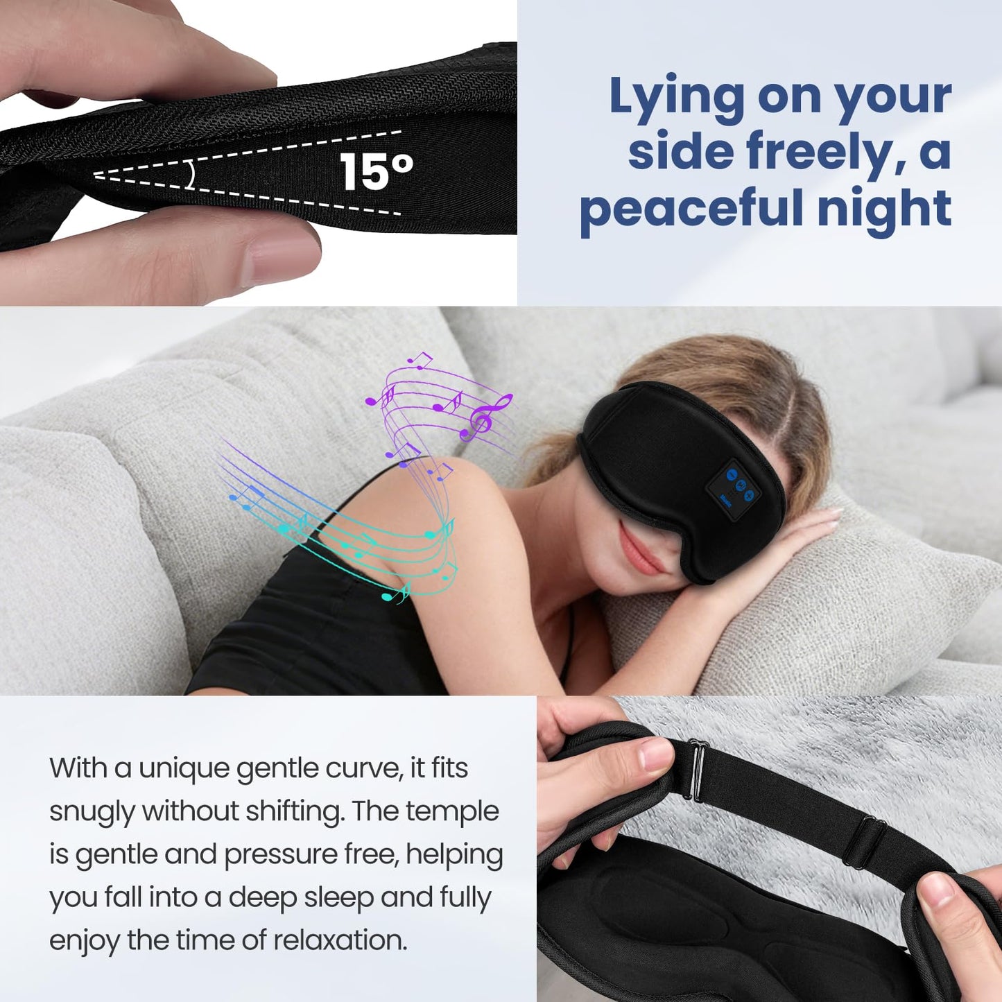 Sleep Headphones, HILDCROA Sleep Mask with Bluetooth Headphones, Sleeping Headphones for Side Sleeper, Bluetooth Eye Mask for Sleeping, Meditation & Travel