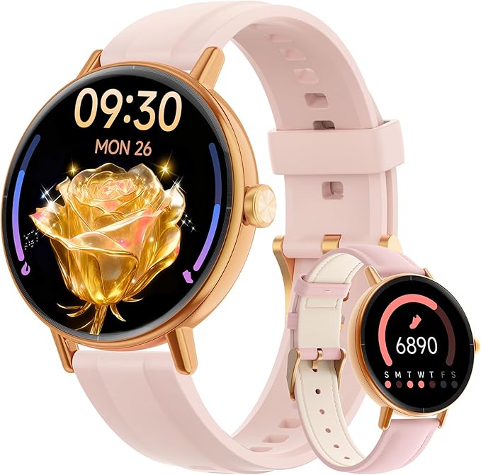 Yoever Smart Watches for Women,1.27" HD Fitness Tracker Answer/Make Call, Heart Rate/Sleep/SpO2，Round Smart Watch for iPho...