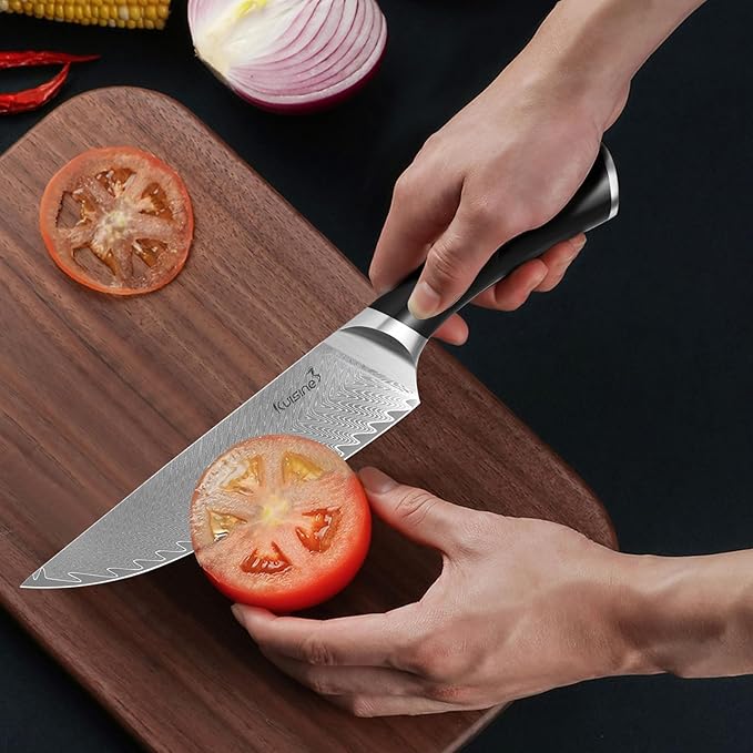 KUISINE Premium Damascus Chef Knife Non-slip Handle Razor sharp Blade Luxuy Gift for Holidays(Silver Pro, 8inch)