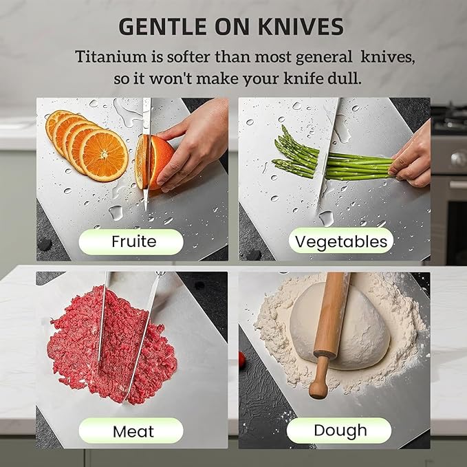 Katuchef Titanium Cutting Board for Kitchen, Pure Titan Carve Titanium Cutting Boards, Double Sided Non Toxic Titanware Chopping Board, Durable and Easy to Clean(S:11.42L*7.87W)