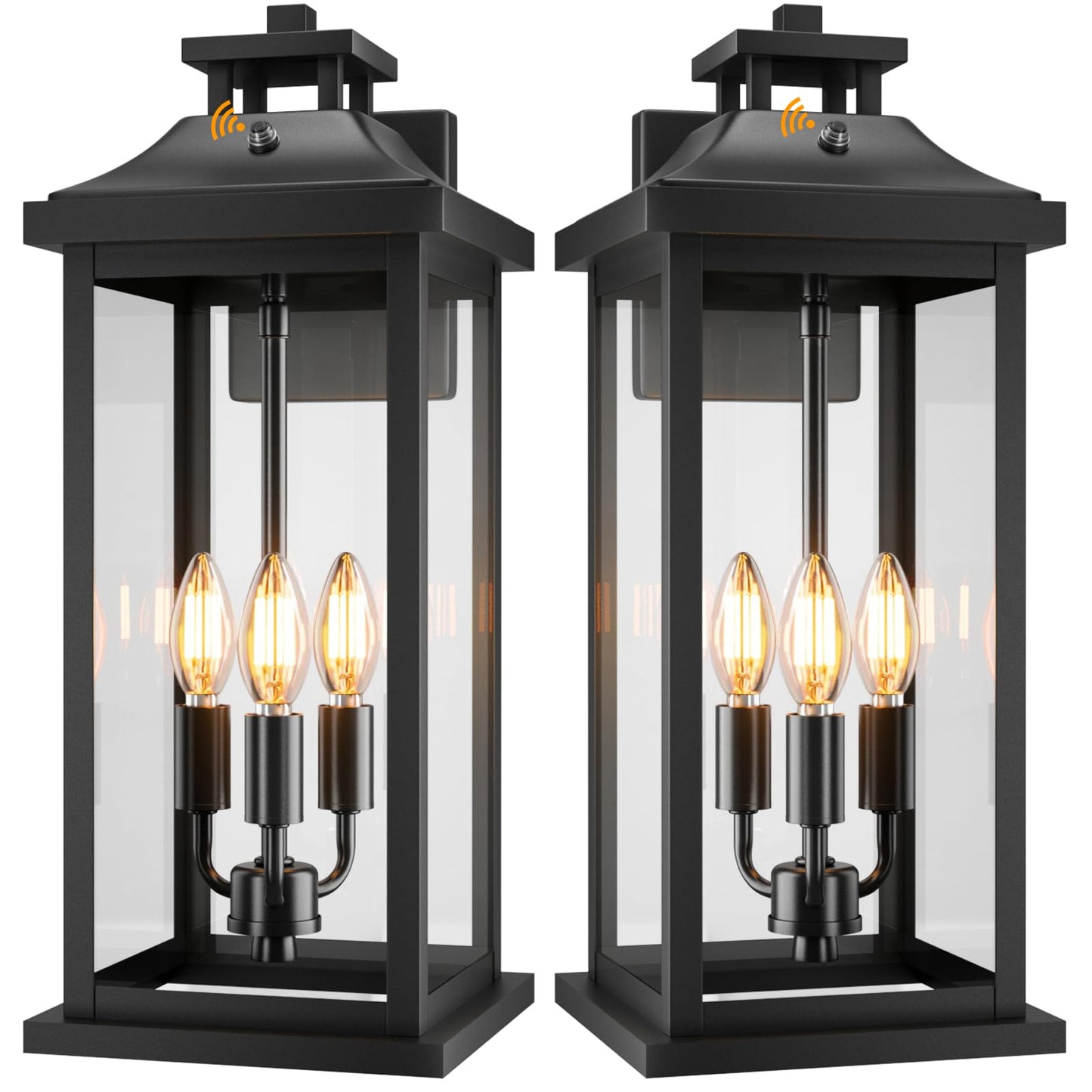 Venzblomia 20 Large Dusk To Dawn Outdoor Lights 3-Light  2 Pack Black Modern Exterior Lighting Fixtures Photocell Sensor Outside Porch Lights Wall Mount  Waterproof Patio Exterior Sconce Lamps E12