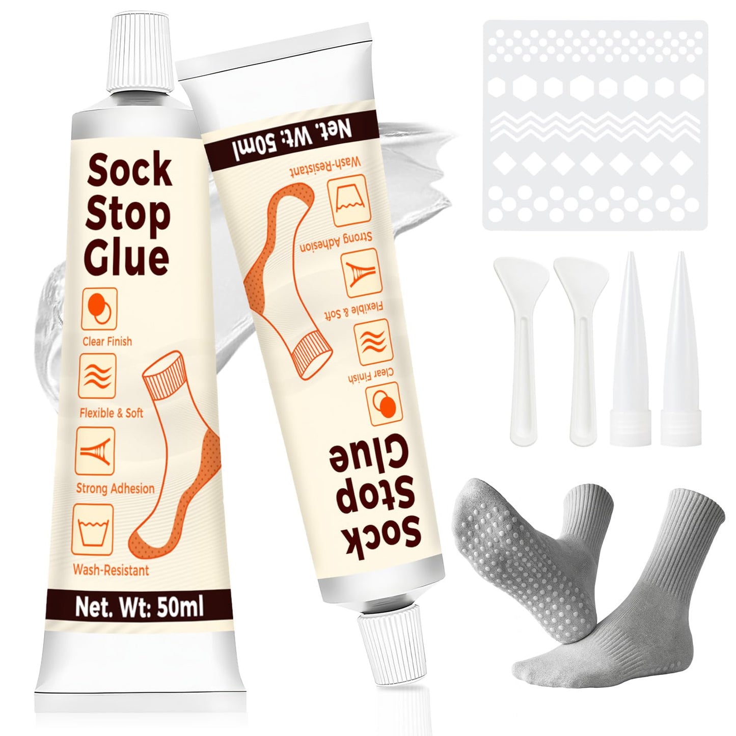 Bellemora Sock Stop, Clear Waterproof Sock Glue 100ml, Washable Sock Stop Anti Slip Adhesive with Precision Nozzle for DIY Anti Slip Socks, Rugs, Mats and Blankets, Hangers