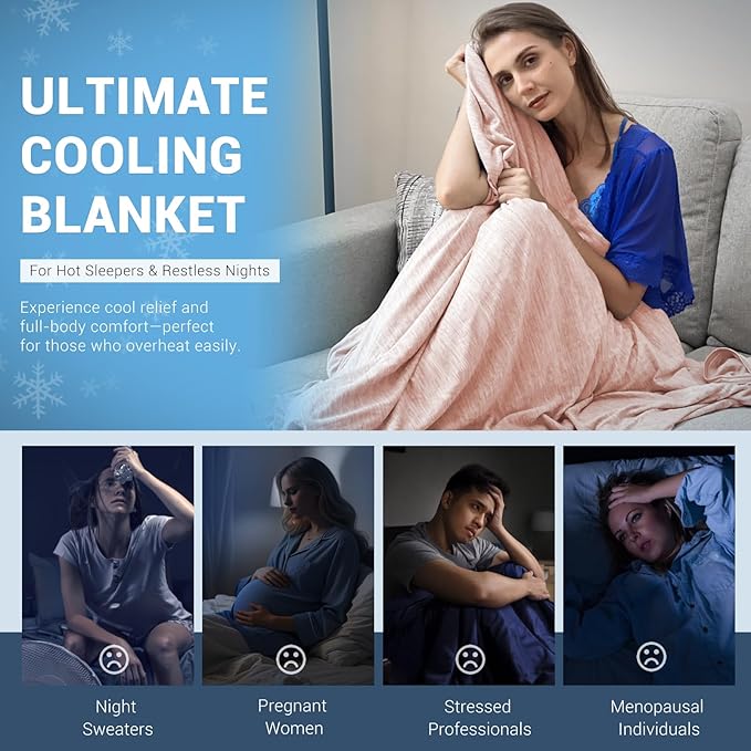 Elegear Revolutionary Cooling Blanket Throw Absorbs Heat to Keep Body Cool for Night Sweats, Arc-Chill 3.0 Cool Fiber Q-Max>0.5 for Hot Sleepers, Lightweight Summer Cold Blankets for Sleeping, Pink