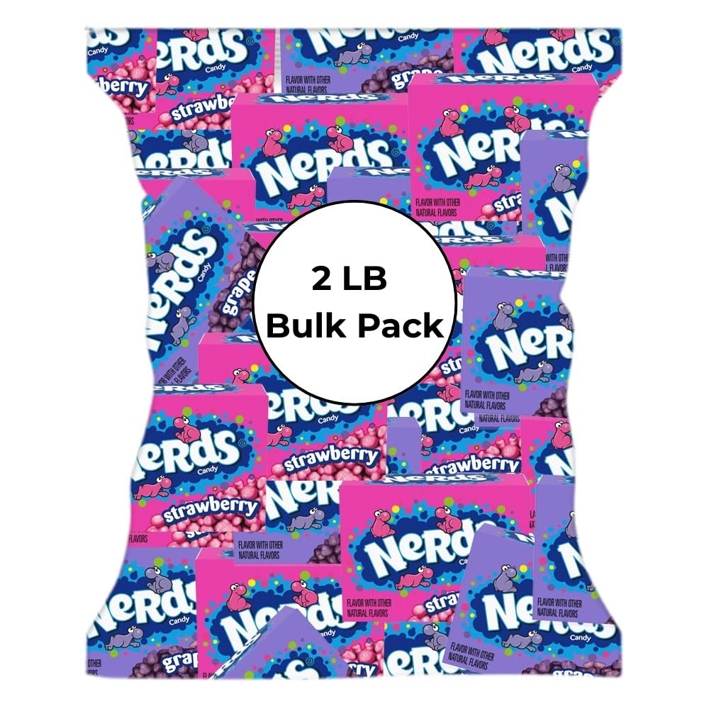 CandyKrave Nerds Mini Candy Bulk Strawberry and Grape Flavors - 2 lbs Pack Hard Candy Stocking Stuffers, Nerds Candy Mini Boxes
