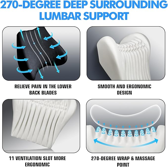 Soft Lumbar Support Pillow for Driving Seat 100% Memory Foam Lumbar Pillow for Lower Back Pain Relief, Lumbar Support Cushion for Car Seat, Office Chair Dark Grey