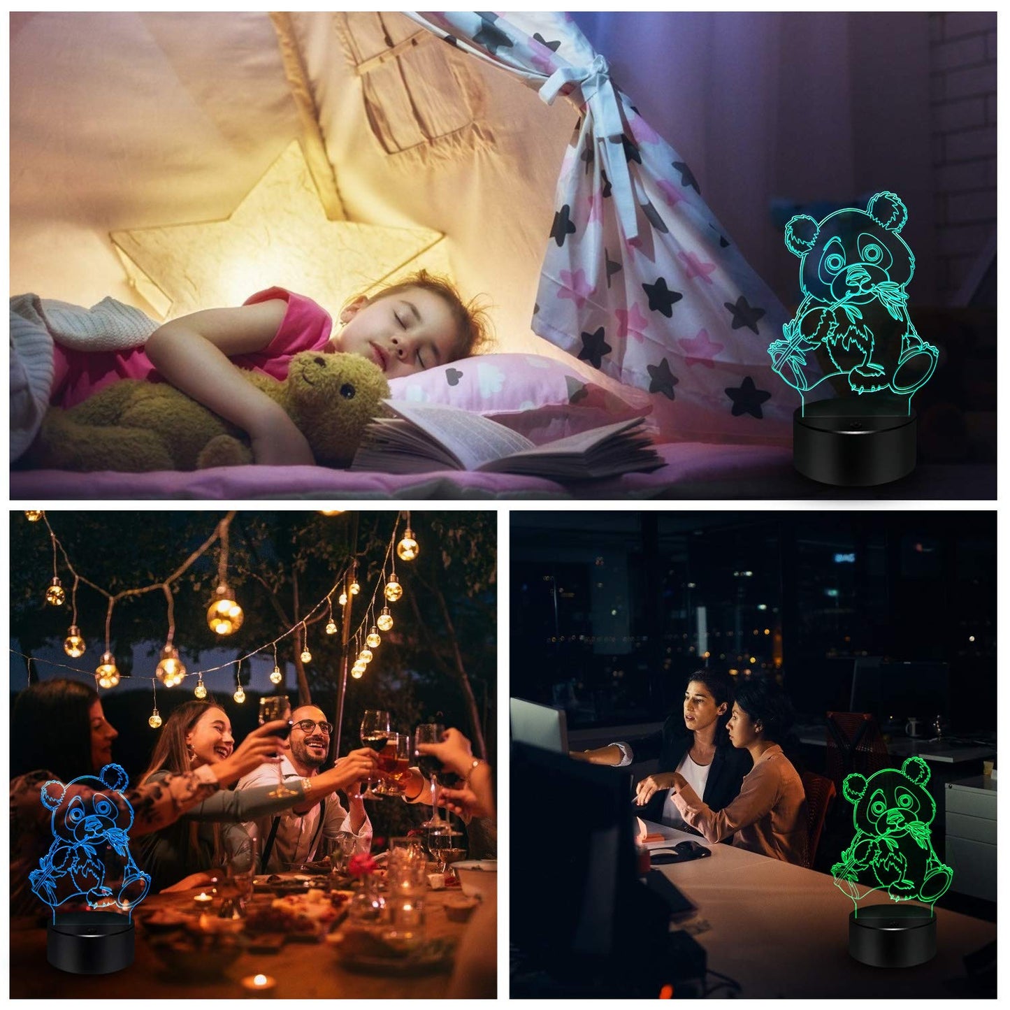BASSI Panda Lamp - 16 Color Changing Night Light with Remote Control, Kids Gift, Model Lamp-2021-003, Acrylic, Panda Design
