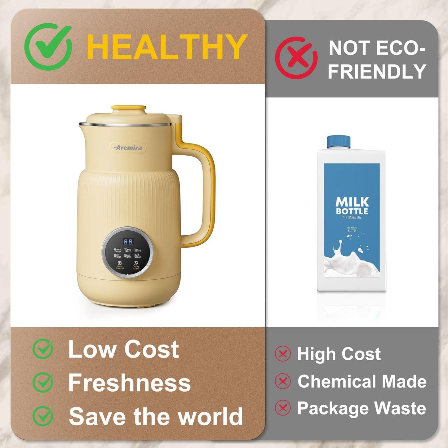 Arcmira 𝟲 𝗶𝗻 𝟭 Nut Milk Maker, 20 oz(600ml) Homemade Almond, Oat, Soy, Coconut, Plant Based and Non Dairy Beverages, Milk Blender Machine with Delay Start, Keep Warm, Boil Water, Self Cleaning