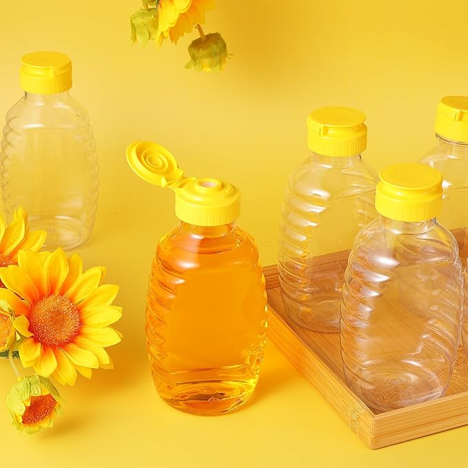 24 Pcs Clear Plastic Honey Bottles Plastic Skep Style Jar Honey Squeeze Bottle Empty Refillable Honey Dispenser with Flip Top Lids Leak Proof Honey Containers Holders for Storing and Dispensing(16 OZ)