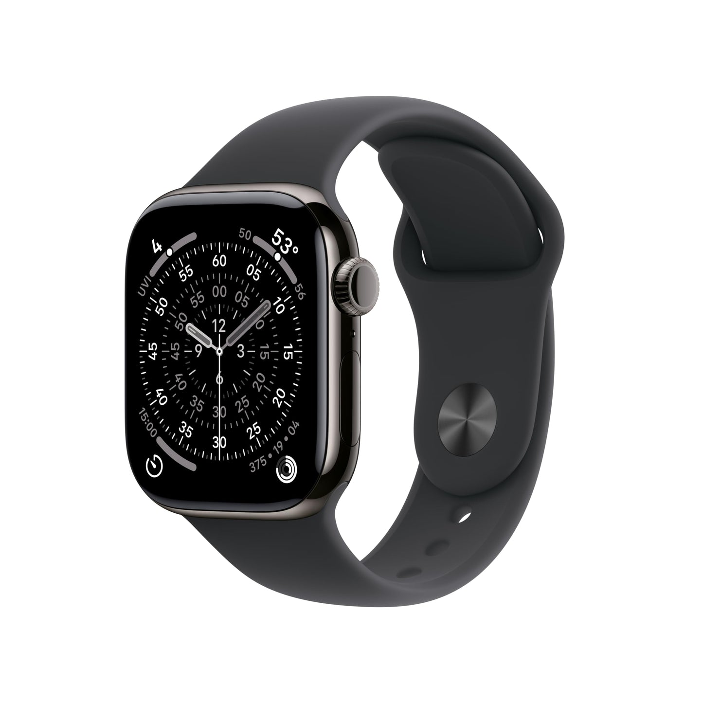 Apple Watch Series 11 [GPS + Cellular 42mm] Smartwatch with Slate Titanium Case with Black Sport Band - S/M. Sleep Score, Fitnes