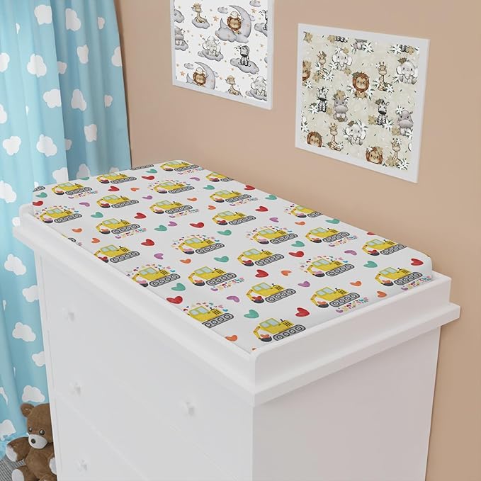 Valentine Truck Love Excavator Tractor Changing Pad Cover Construction Trucks Hearts Fitted Baby Change Table Sheets for Boys Girls Soft Stretch Fitted Changing Table Mats Cover 32''x16''