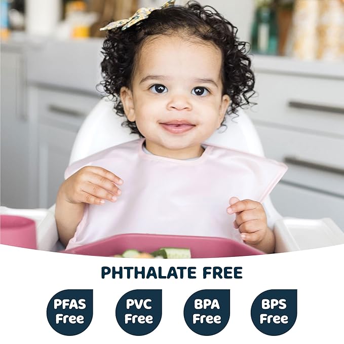 Tiny Twinkle Mess-Proof Baby Bibs for Eating | Waterproof, Wipeable Toddler Bibs with Catch-All Pocket | Feeding Bibs for Girls & Boys(5 Pack, Girl Spring)