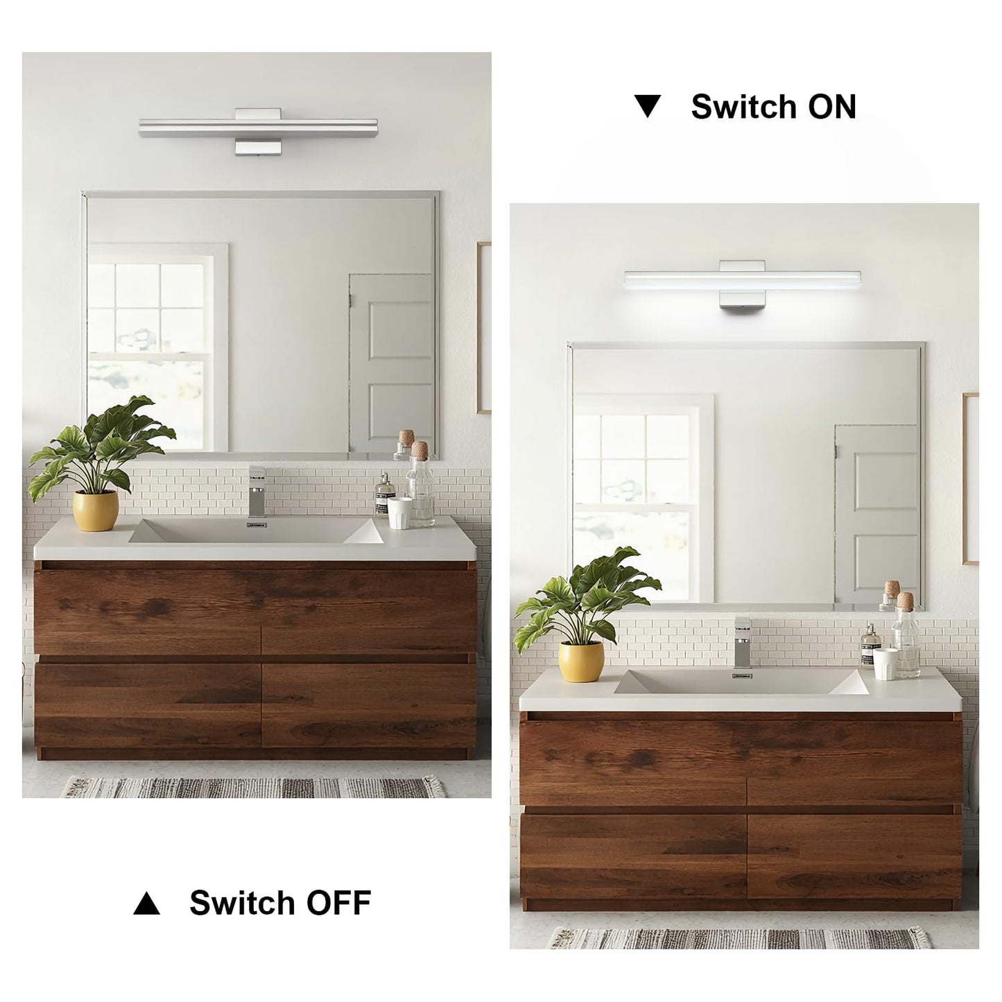 Sinerise 24-Inch Led Modern Bathroom Vanity Light Bar  Chrome Modern Acrylic Bathroom Wall Lighting Fixtures Over Mirror (Cool White 6000K)