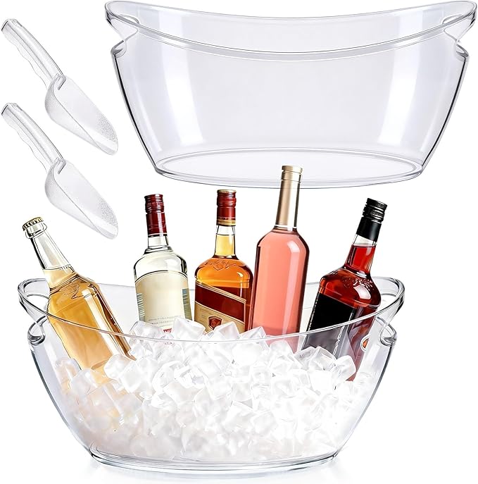 Ice Bucket 2 Pcs, Clear Acrylic Ice Buckets for Parties, Plastic Beverage Tub & Champagne Bucket for Mimosa Bar Supplies, ...
