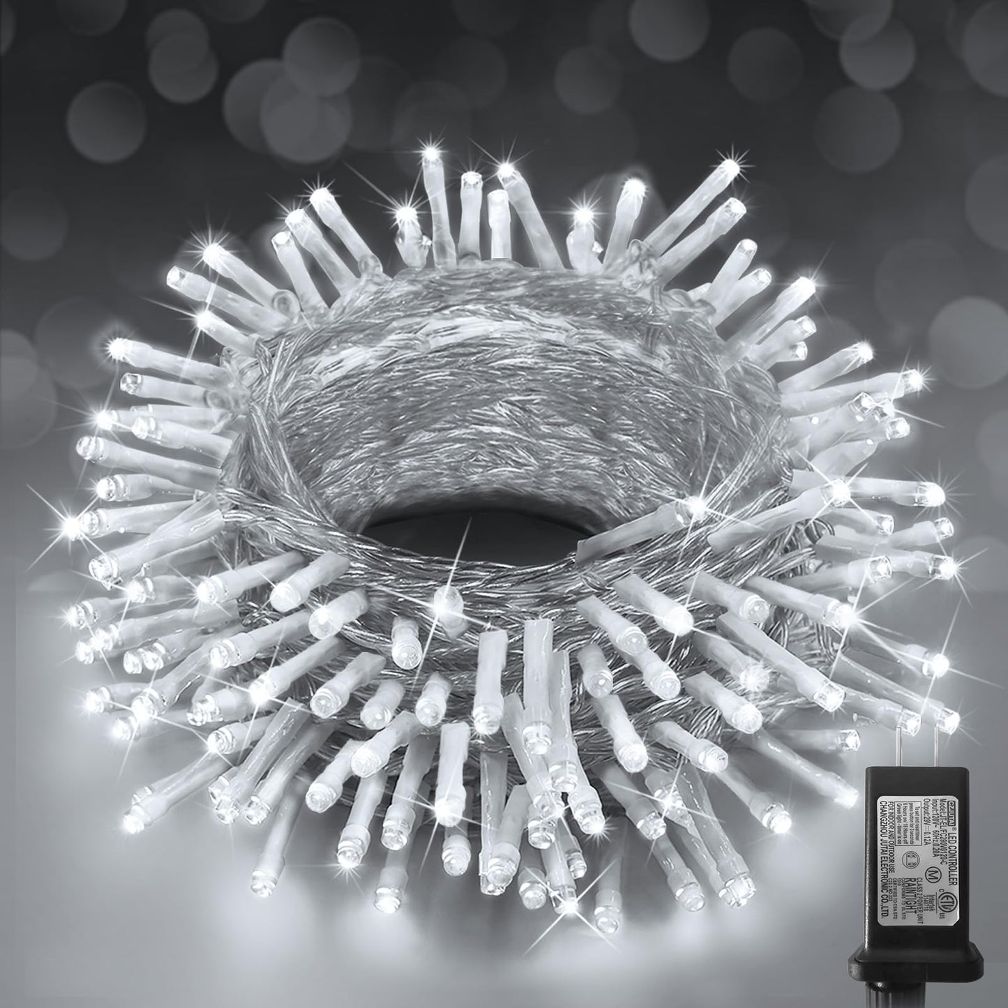 KNONEW Christmas String Lights, 60FT 180LED, Waterproof, 8 Modes, Timer, Cool White, Model KN-1000-LIG168-01