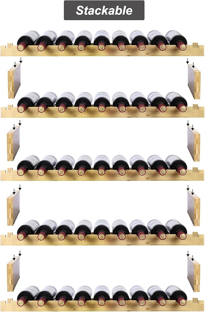 Finnhomy Wine Rack 45-Bottle 5-Tier Natural Bamboo Display Wine Storage Shelves Stackable Wine Bottle Holder