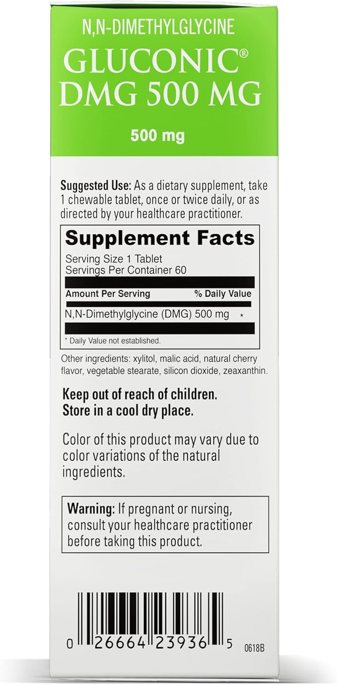 DAVINCI Labs Gluconic DMG 500 mg - Dietary Supplement to Support Endurance and Immune System Function - with 500 mg N,N-Dimethylglycine per Tablet - Vegetarian - Gluten-Free - 60 Chewable Tablets